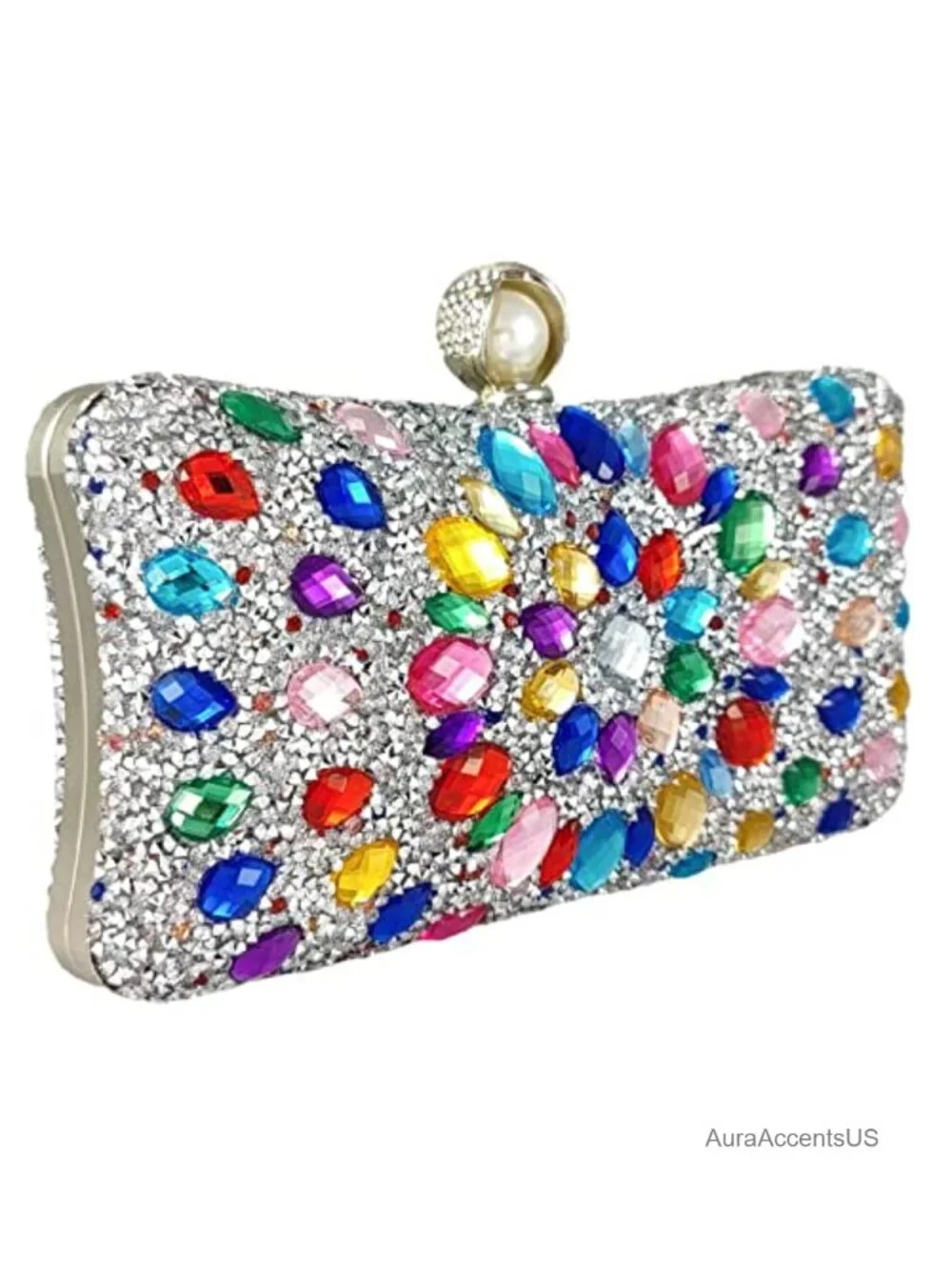Crystal Clutch Evening Bag Rhinestone Wedding Purse Mini Pearl Clasp Satin